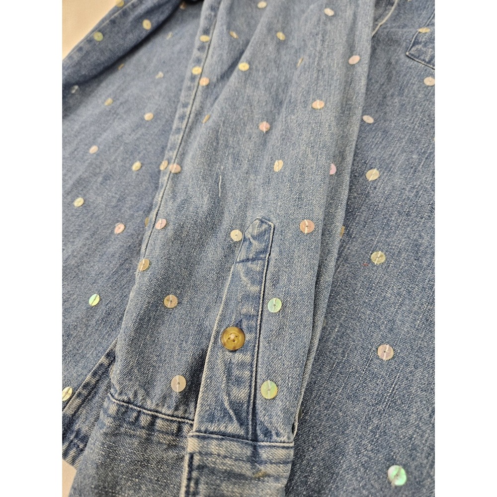 Vintage Western Denim Top Blouse Button-Up Long Sleeve Embellished Women's S - Picture 9 of 9